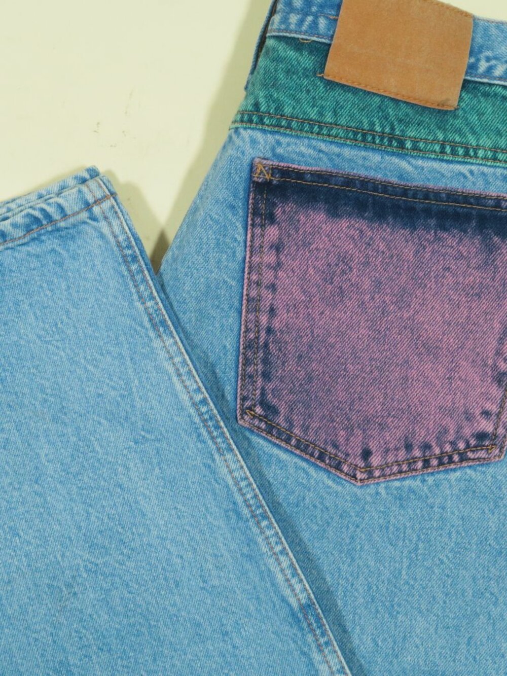 Vintage Zena Colorblock Jeans Womens 14 Blue Pink Green Straight Fit Denim